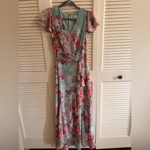 Eliza J Blue and Pink Floral Maxi Dress